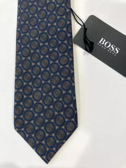 NWT HUGO BOSS Pure Fluid Silk Tie Grey/Navy Hand Made In Italy