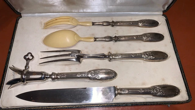 ANCIENS COUVERTS DE SERVICE À DÉCOUPER Argent Fourré Poinçon Minerve Et Orfèvre EUR 50,00 - FR