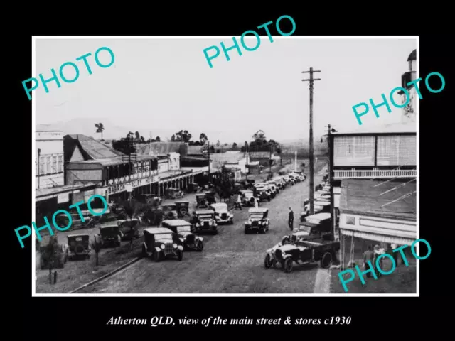 OLD LARGE HISTORIC PHOTO OF ATHERTON QUEENSLAND THE MAIN ST & STORES c1930