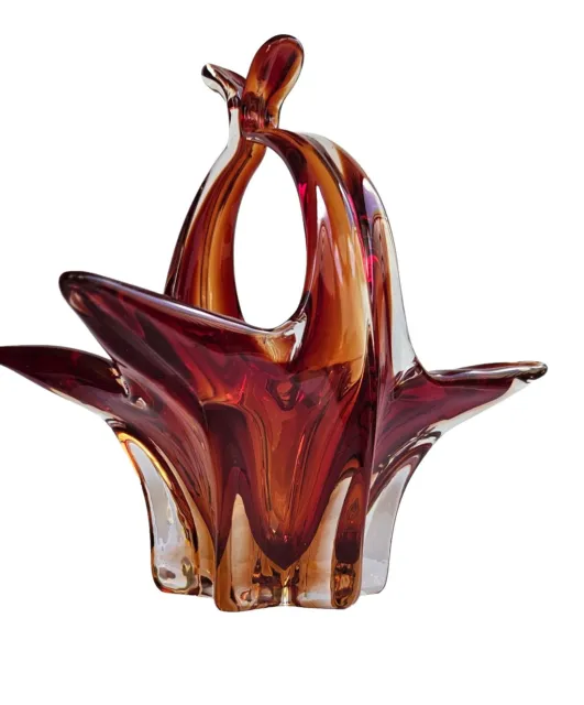 Vintage Murano Glass Sommerso Basket By Cristallo Venezia CCC glassworks