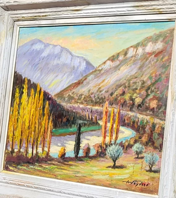 Tableau signée A VEYRIER  Les GORGES DE LAYGUES. 1959 Peinture huile sur panneau