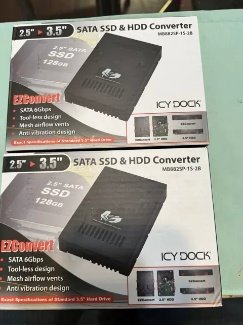2 ea. SATA SSD/HDD Converters ICY DOCK 2.5” 3.5”