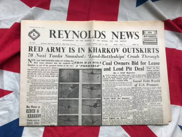 WW2 Newspaper COPY 1942 red Army in Kharkov Burma British Coal and Gas