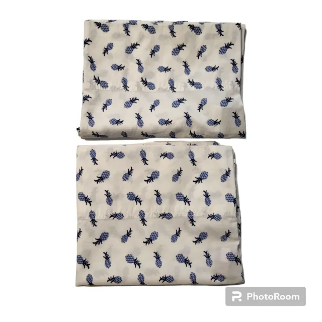 Tommy Hilfiger Pineapples Standard Pillowcase Cover Set/2 White Blue 30x18.5
