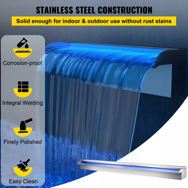 VEVOR 35.4" Pool Fountain Waterfall Spillway Stainless Steel 18 Color LED Pond 3