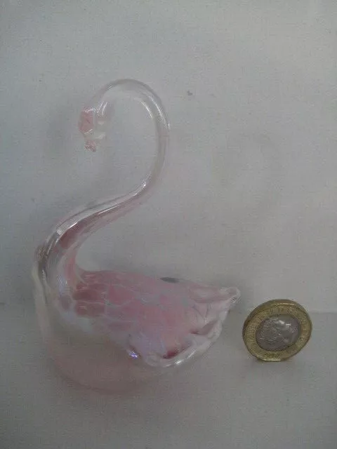 Heron Handmade In Lake District Glass Pink Iridescent Swan Figure Paperweight  B