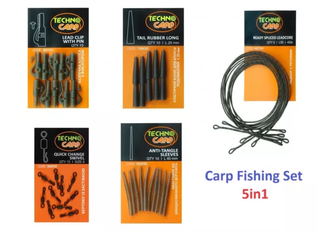 TechnoCarp Carp Fishing Set Lead Clip With Pin, Leadcore, Quick Change Swivel