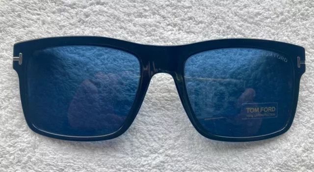 TOM FORD Clip-On Sunglasses For FT 5682 B 001 Frames. Black & Blue Lenses *NEW*