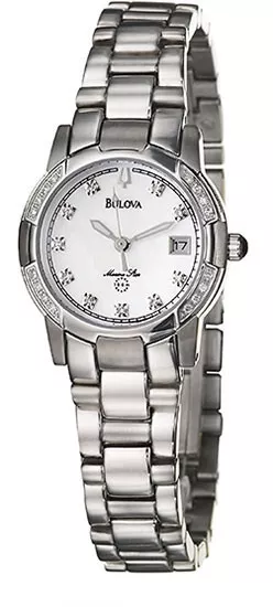BULOVA 96R42 WOMEN S Marine Star Diamond Bezel Date Mother of