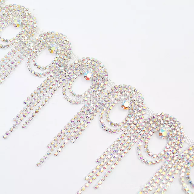 1 Yard Rhinestone Diamante Tassel Trim Beaded Applique Crystal Shiny Wedding DIY