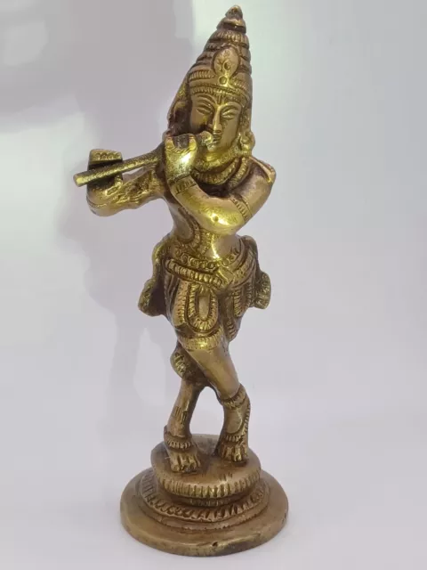 Krishna Messing ca.12 cm mit Flöte Gottheit Feng Shui Altarfigur Statue Skulptur
