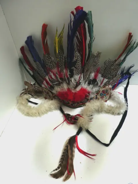 Vintage American Indian Native Chief Feather Headdress Costume Tapestry Band