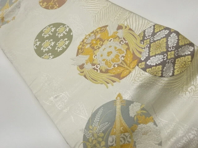 6563832: Japanese Kimono / Vintage Nagoya Obi / Woven Floral Plants & Phoenix