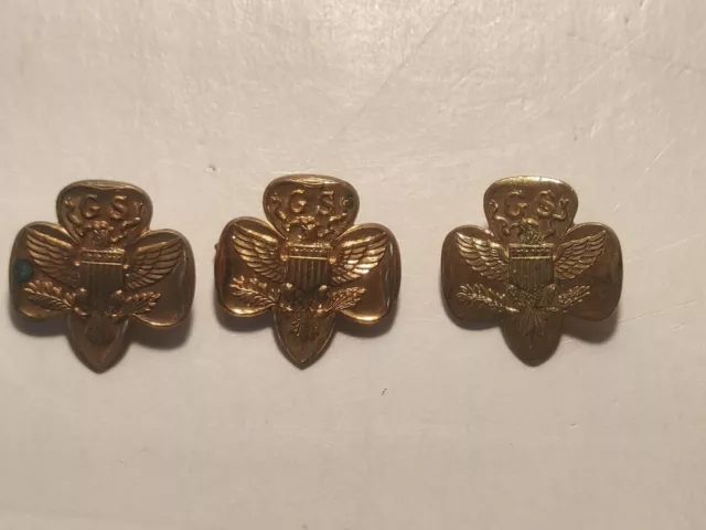 Lot (3) Vintage Girl Scout Pins Safety Pin Clasp 4 Star