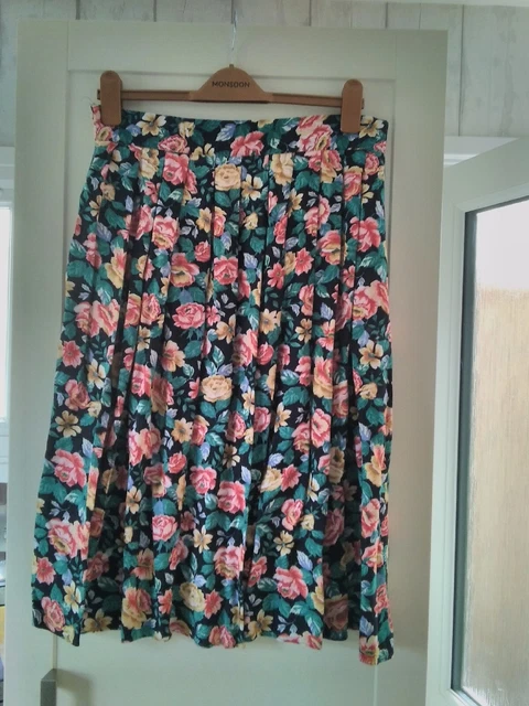 Gonna vintage multicolore motivo floreale St Michael lunghezza ginocchio taglia 18