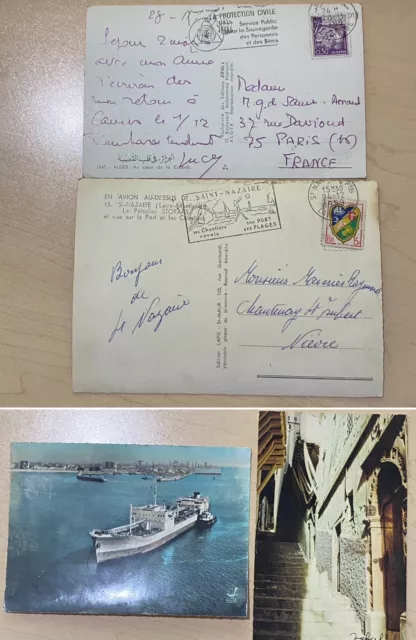 2 Algeria Postcards 1950s & 2000s Alger With Stamps To France Rare Vintage