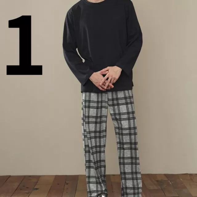 Hommes Pyjama Ensemble Haut Et Pantalon Pull Rayé à Carreaux Col Rond en Vrac 2