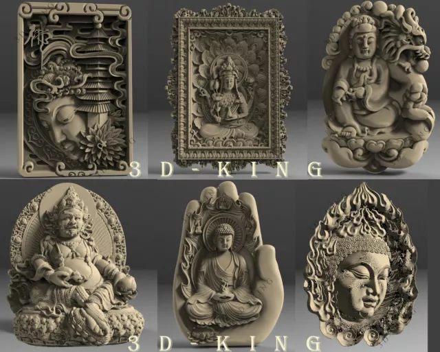 6 Pcs STL 3D Models THE BUDDHA for CNC Router 3D Printer Engraver Carving Aspire