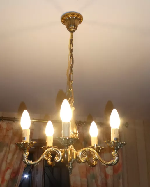 Lustre 5 branches Style LOUIS XV en bronze doré SAKO LUMINAIRE (réf C2)