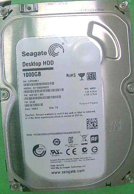 Seagate ST1000DM003 1ER162-302 FW:CC46 1TB 3.5" Sata HDD