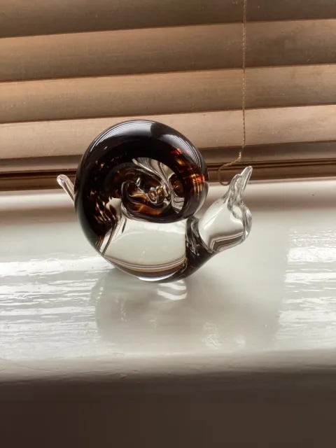 Vintage Wedgwood large Brown Glass Snail  Paperweight