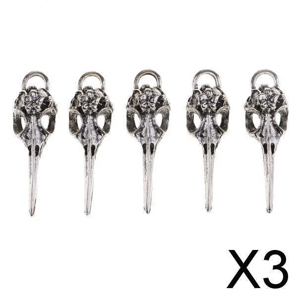 3X 5 Stücke Antike Vogelkopf Schädel Skelett Charms Anhänger Legierung
