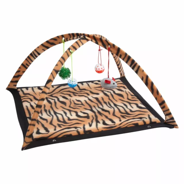 Cat Kitten Soft Play Mat Activity Centre with 4-Hanging Toys Zebra Or Tiger