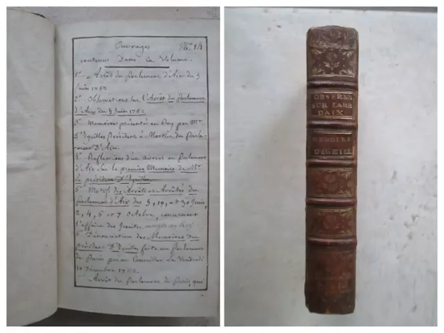 Mémoires, arrêts D'EGUILLES jésuites d'Aix-en-Provence, 1762. Ecrits condamnés.