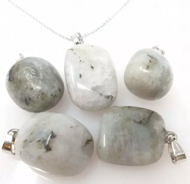 Moonstone Natural Stone Necklace Crystal Pendant Shimmer 925 Silver Chain UK