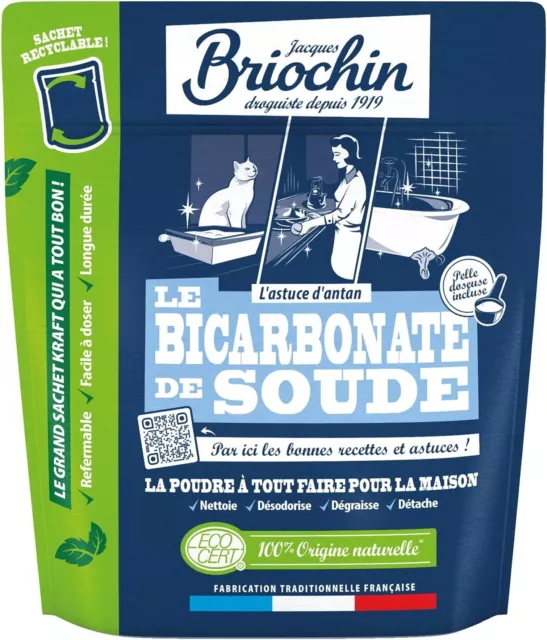 Jacques Briochin Bicarbonate de Soude Poudre ECOCERT 900g Maxi Format -Nettoyage