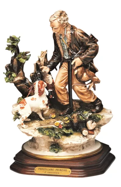 Estatuilla Cazador Con Perro En porcelana italiana Capodimonte autentica nueva