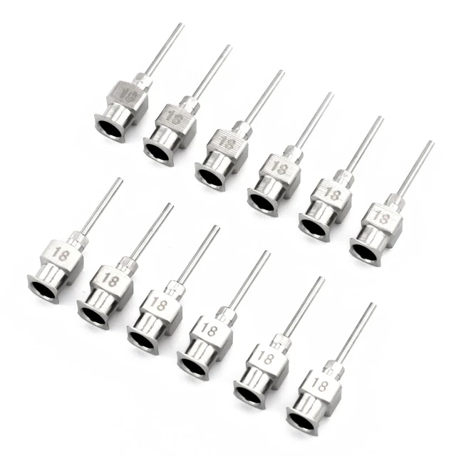 12pcs Stainless Steel Syringe Glue Dispenser 1.28mm OD 18G Precision Applicator