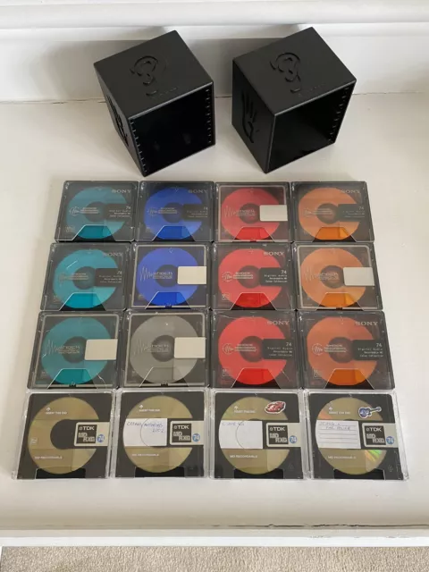 16 Sony Colour & TDK Minidiscs MD74 Minidisc & Slipcover Recordable Plus Storage