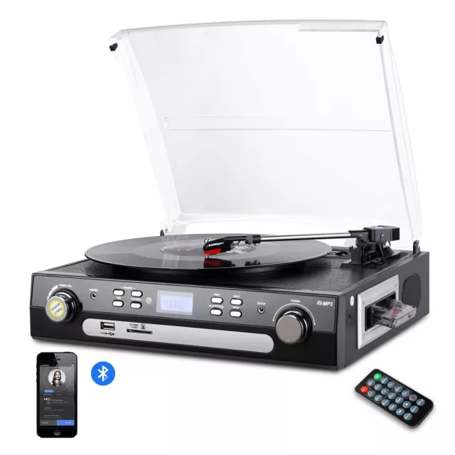 Vinyl Plattenspieler Bluetooth Stereo Lautsprechern Kassetten Radio MP3-USB