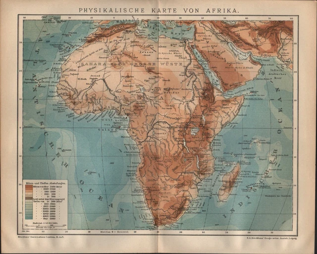 Landkarte map 1901: Physikalische Karte von AFRIKA. Africa