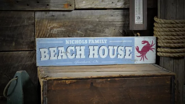 Custom Family Beach House Sign - Rustic Hand Made Vintage Wooden