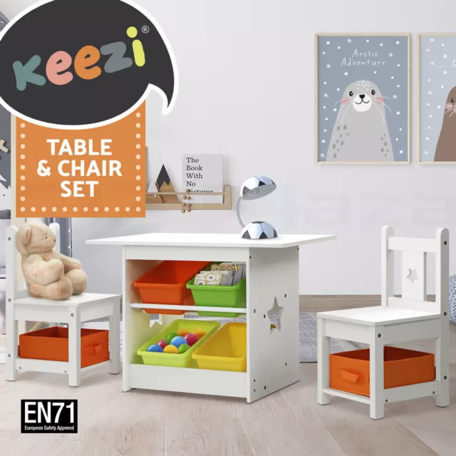 Keezi Kids Table Chairs Set Children Study Desk Activity Play Toys Storage Box