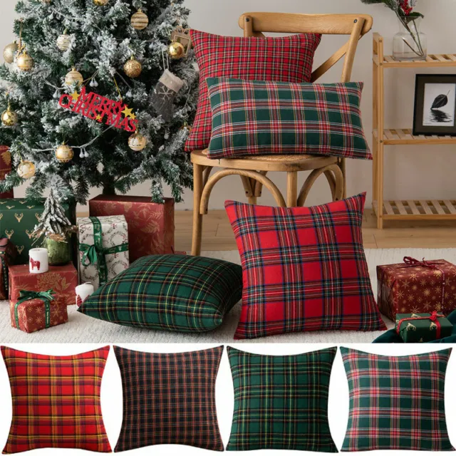 18"x18" Tartan Plaid Cushion Covers Sofa Bed Throw Pillow Cases Xmas Home Decor