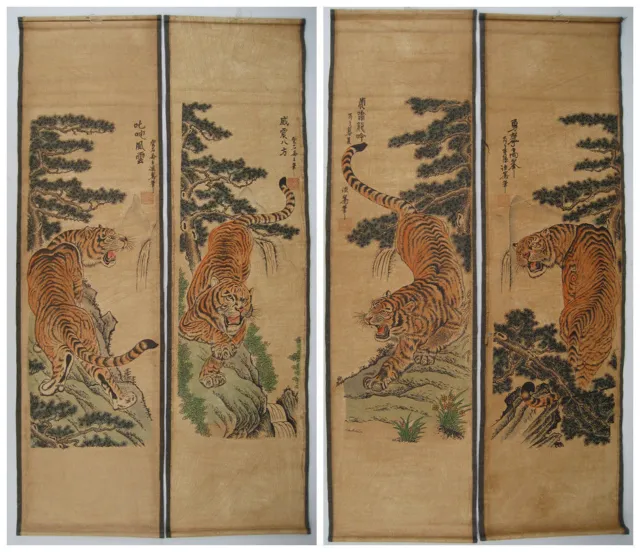 Chinese painting scroll Tiger Jiang Tingxi 4 tigers Antique paintings