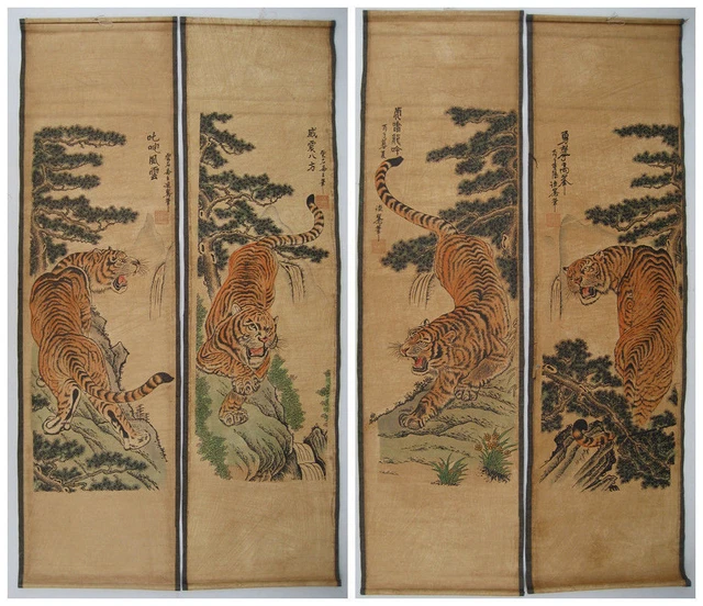 Chinese painting scroll Tiger Jiang Tingxi 4 tigers Antique paintings