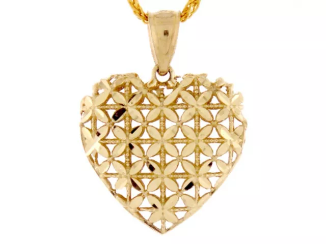 10k or 14k Gold Two-Tone Diamond Cut Puffed Heart Pendant