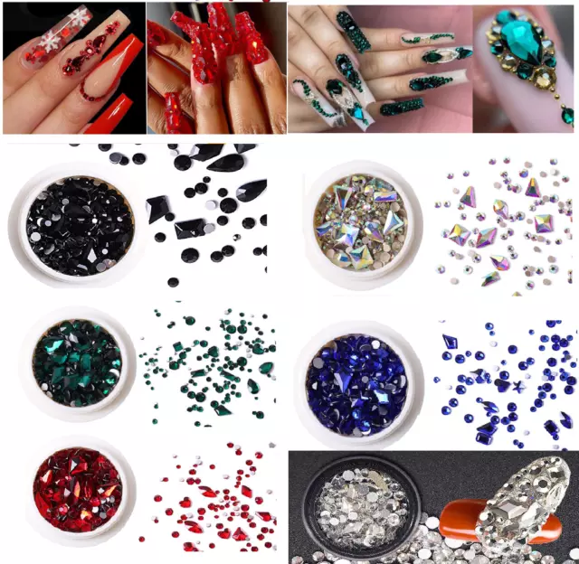 3D Mixed Nail Art Rhinestones Crystal Gems Jewelry Gold AB Shiny Stones Decor