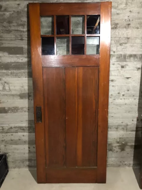 Antique Craftsman Interior Wood Stained Entry Door /w Red Glass & 8 Panes 34x82