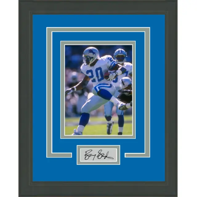 Framed Barry Sanders Facsimile Laser Engraved Signature Auto Lions 14x17 Photo