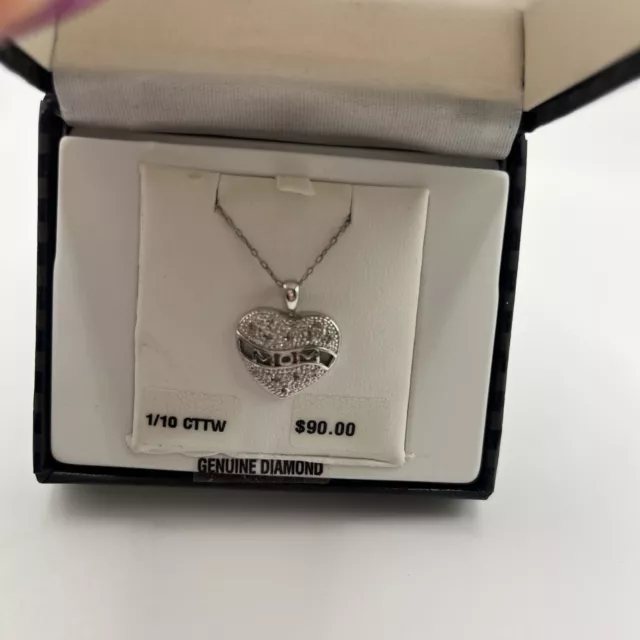 Sterling Silver 1/10cttw Genuine Diamond Mothers Day MOM Pendant Necklace 2