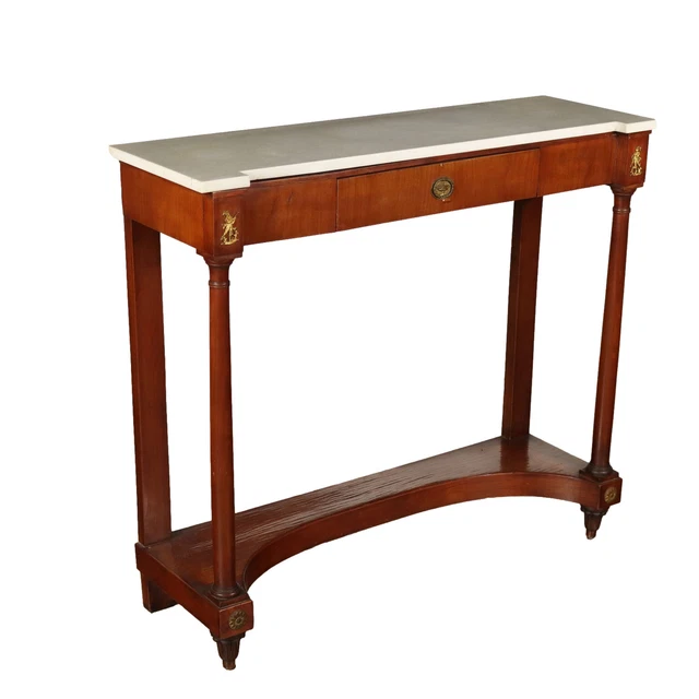 Consolle Antica Stile Impero Italia '900 Marmo bianco Bronzi Legno intagliato