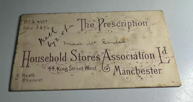 Antique Prescription Envelope Household Stores Assoc Chemist To Mr Randall