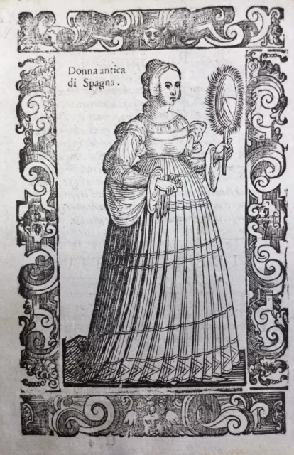 Espagne en 1598 Noblesse Espagnol Costume Rarissime Gravure sur Bois Vecellio
