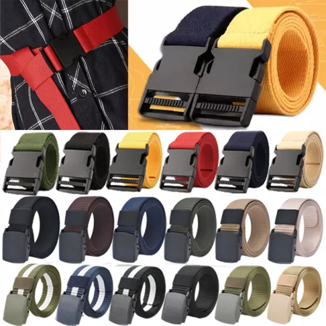 Mens Womens Unisex Cotton Canvas Fabric Webbing Black Buckle Belt Arm