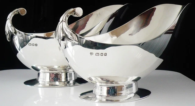 Pair Sterling Silver Sauce Boats, Large & Elegant, Charles Boyton & Son Ltd 1936